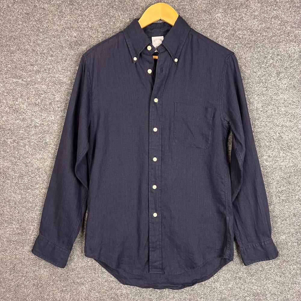 Brooks Brothers Irish Linen Regent Polo Shirt Mens S Navy Blue Excellent Button